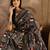 Black tussar silk printed saree with unstitched blouse piece