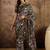 Black tussar silk printed saree with unstitched blouse piece