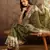 Olive chanderi cotton printed saree with unstitched blouse piece