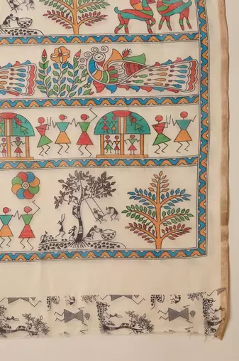 Olive chanderi cotton printed saree with unstitched blouse piece