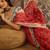 Red chanderi cotton printed saree with unstitched blouse piece