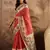 Red chanderi cotton printed saree with unstitched blouse piece