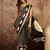 Black satin printed saree with unstitched blouse piece