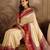 Beige cotton silk printed saree with unstitched blouse piece