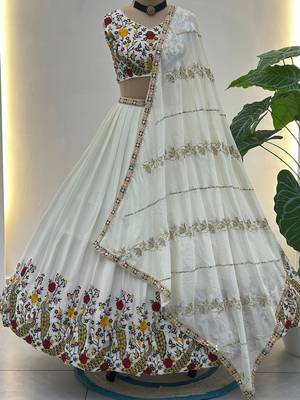 Fantastic Off-White Embroidered Net Wedding Wear Lehenga Choli 7