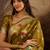 Olive organza zari woven saree with unstitched blouse piece