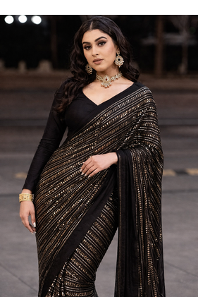 Black Color All Over Sequence Work Georgette Saree 1
