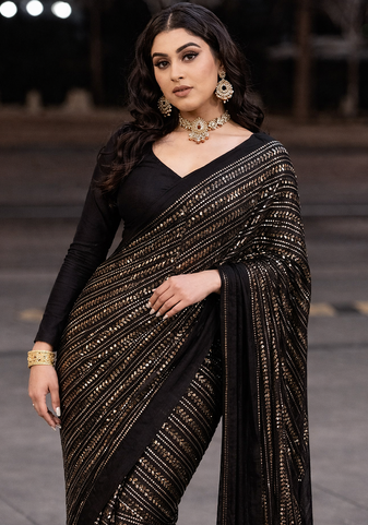 Black Color All Over Sequence Work Georgette Saree