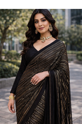 Black Color All Over Sequence Work Georgette Saree 2