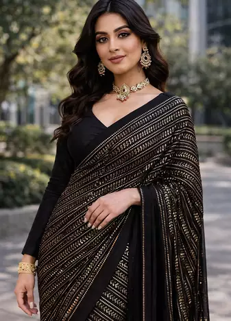 Black Color All Over Sequence Work Georgette Saree