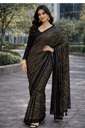 Black Color All Over Sequence Work Georgette Saree 3