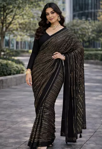 Black Color All Over Sequence Work Georgette Saree
