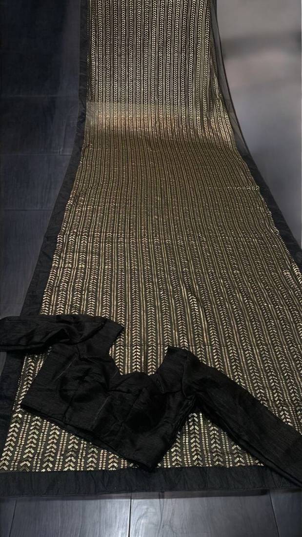 Black Color All Over Sequence Work Georgette Saree
