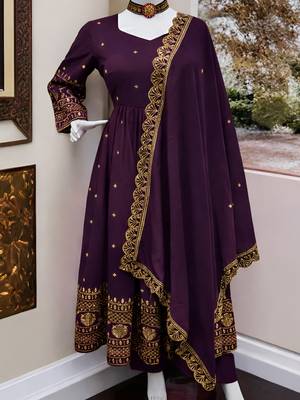 Wonderful Purple Embroidered Silk Engagement Wear Gown With Dupatta 6