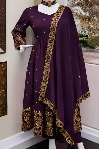 Wonderful Purple Embroidered Silk Engagement Wear Gown With Dupatta