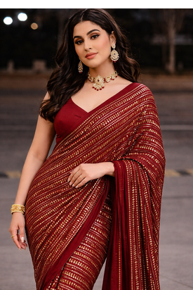Maroon Color All Over Sequence Work Georgette Saree 1