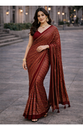 Maroon Color All Over Sequence Work Georgette Saree 3