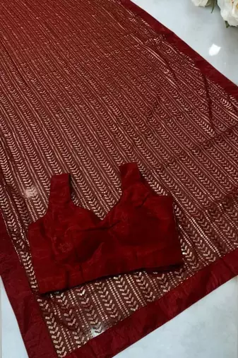 Maroon Color All Over Sequence Work Georgette Saree