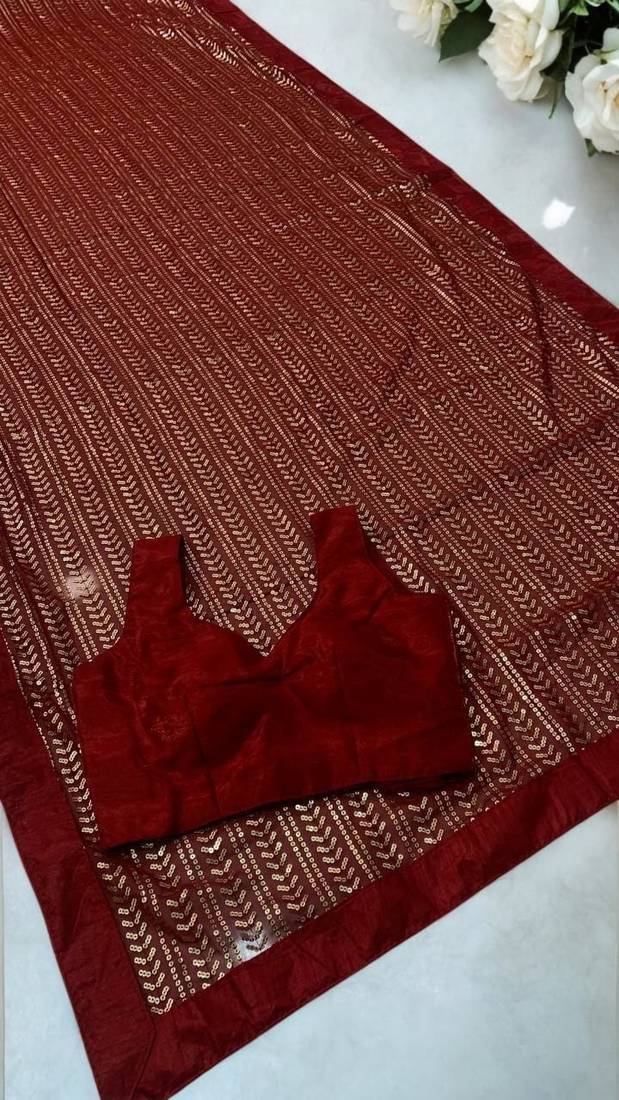Maroon Color All Over Sequence Work Georgette Saree
