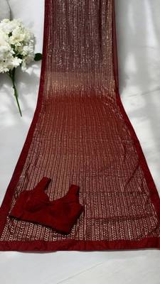 Maroon Color All Over Sequence Work Georgette Saree 5