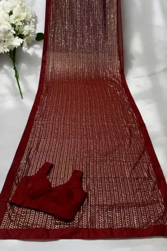 Maroon Color All Over Sequence Work Georgette Saree
