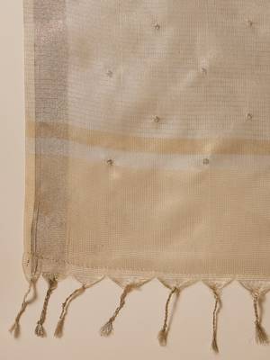 Beige super net embroidered saree with unstitched blouse piece 5