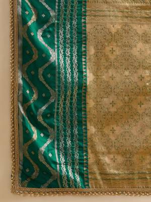 green silk blend blend zari saree with unstitched blouse piece 5