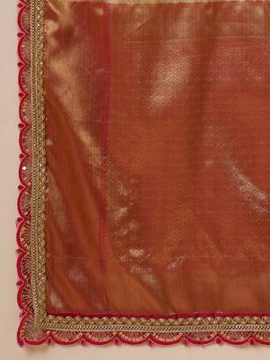 beige silk blend blend zari saree with unstitched blouse piece 5