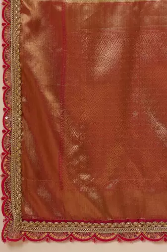 beige silk blend blend zari saree with unstitched blouse piece