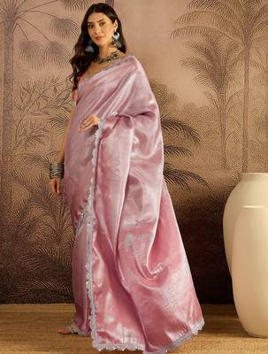 pink silk blend blend zari saree with unstitched blouse piece 1