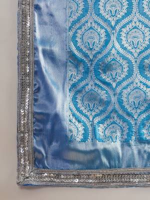 blue silk blend blend zari saree with unstitched blouse piece 5