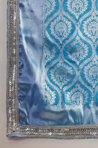 blue silk blend blend zari saree with unstitched blouse piece