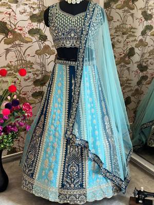 Premium Designer Teal & Powder Blue Lehenga Choli 6