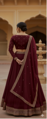 Deep Maroon Lehenga with Embroidered Dupatta 2