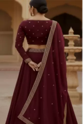 Deep Maroon Lehenga with Embroidered Dupatta