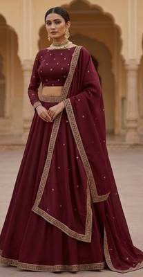 Deep Maroon Lehenga with Embroidered Dupatta 1
