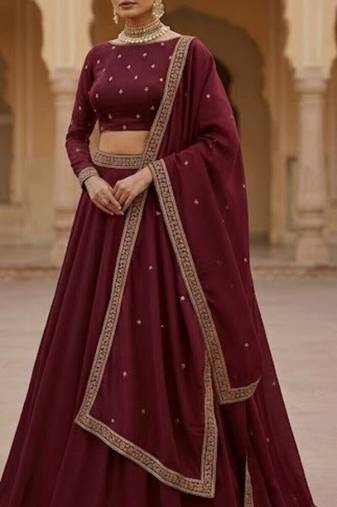 Deep Maroon Lehenga with Embroidered Dupatta