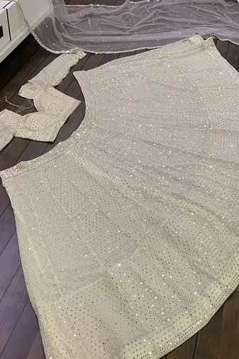 Off-White Chikankari Net Lehenga Choli