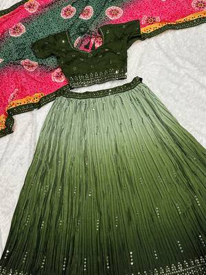 Olive Green Ombre Lehenga Choli Set 6