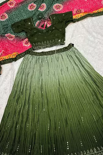 Olive Green Ombre Lehenga Choli Set