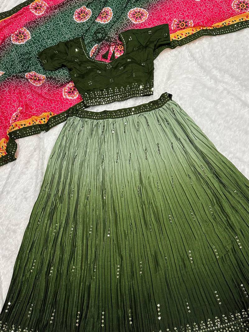 Olive Green Ombre Lehenga Choli Set