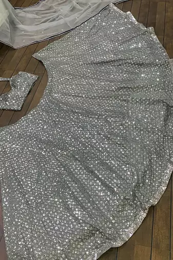 Dazzling Silver Sequin Party Wear Lehenga Set