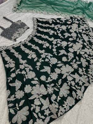 Emerald Green Floral Embroidered Lehenga Choli Set 5