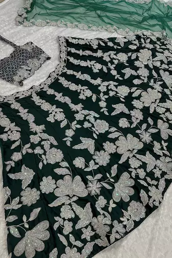 Emerald Green Floral Embroidered Lehenga Choli Set