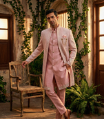 Pink thread and sequins embroidered indowestern