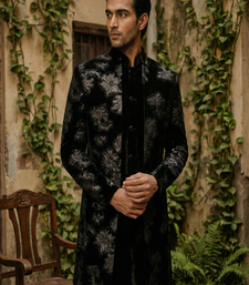 Black sequins embroidered and patch work indowestern