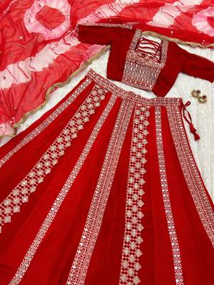 Vibrant Crimson Red Gota Patti Lehenga Set 6