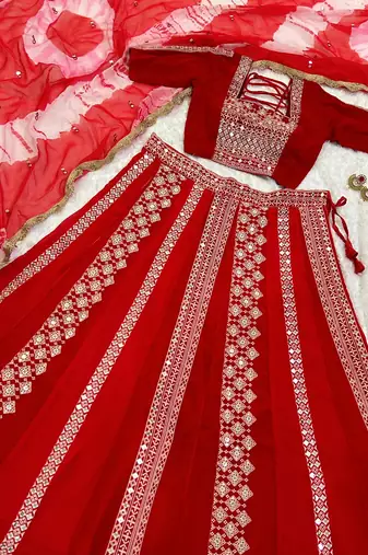 Vibrant Crimson Red Gota Patti Lehenga Set