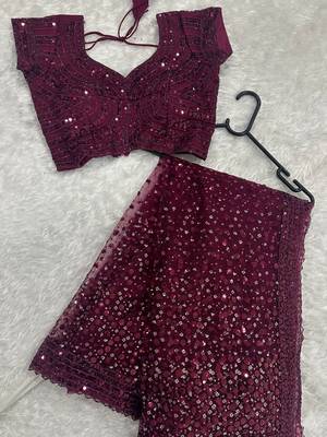 Glamourous wine sequins net festival wear saree with blouse 6