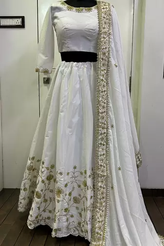 Elegant Pearl White Embroidered Lehenga Set